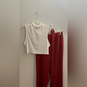 Stylish Red Women's Pants and white top